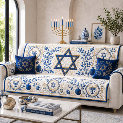 Baroque Menorah Crest Quilted Sofa Cover SN0HH0199