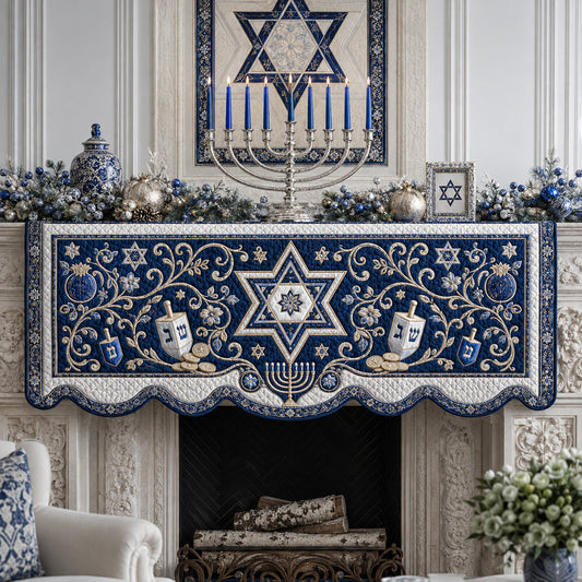 Baroque Menorah Hanukkah Quilted Mantel Scarf SN0HH0171