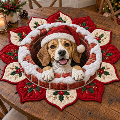 Santa Chimney Pups Custom Shape Quilted Table Topper NCU0SN004