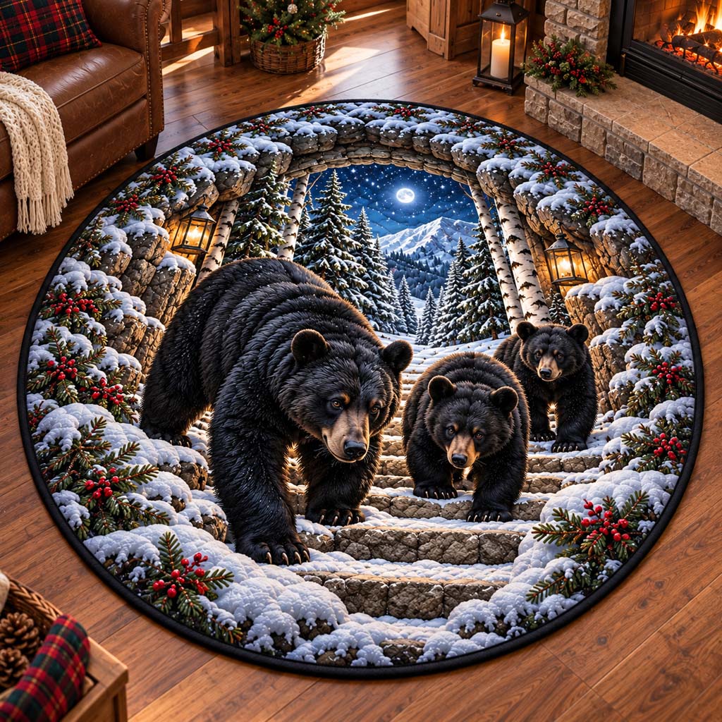 Bear Family Snow Quilted Round Mat SN0HH1062