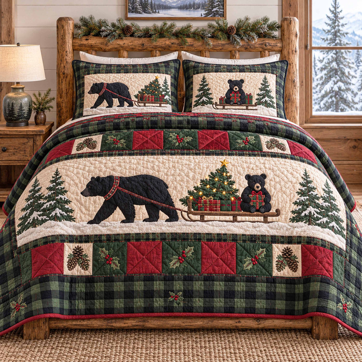 Bear Retreat 3-Piece Quilted Bedding Set SN0TD1168
