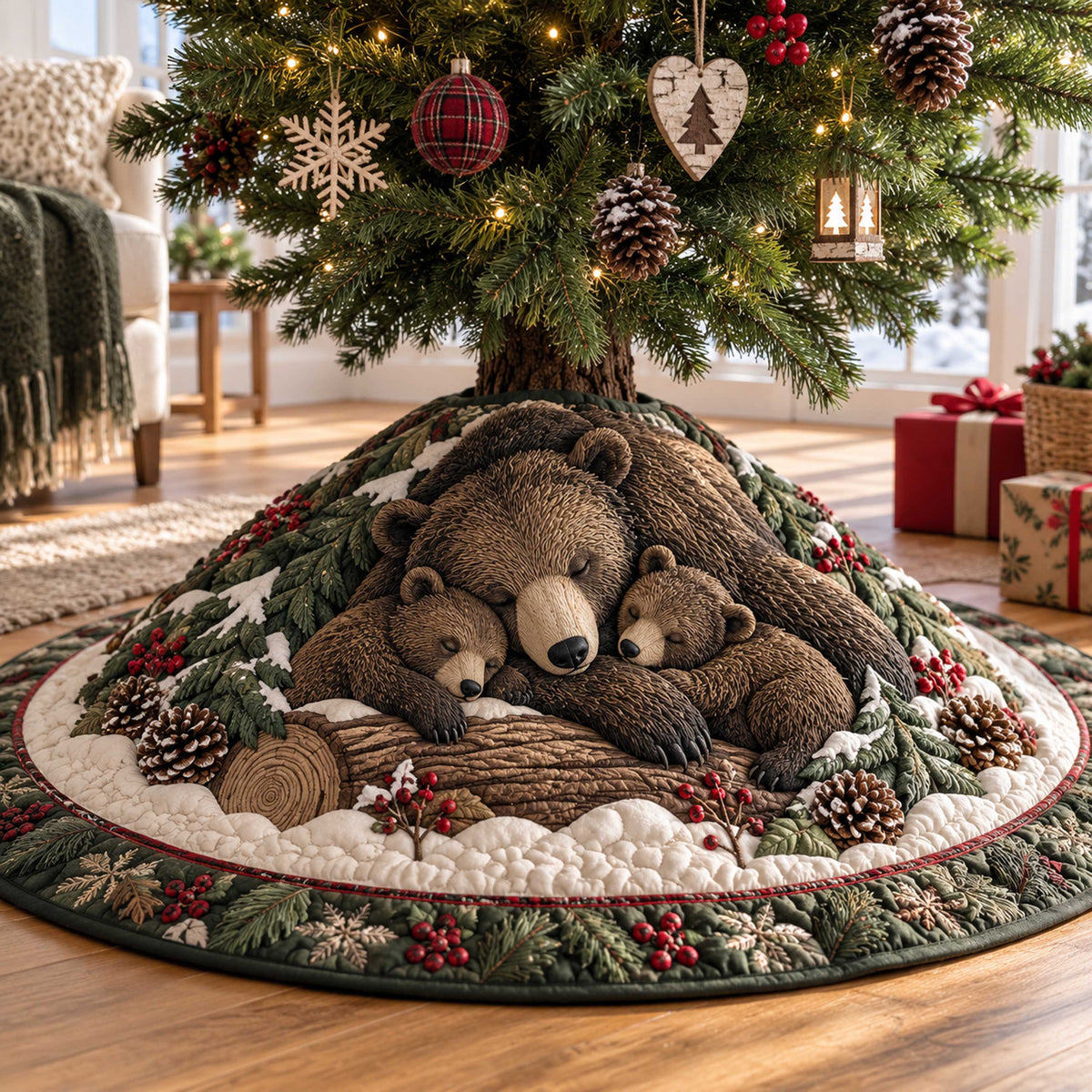 Bear Retreat Christmas Quilted Tree Skirt SN0TD627