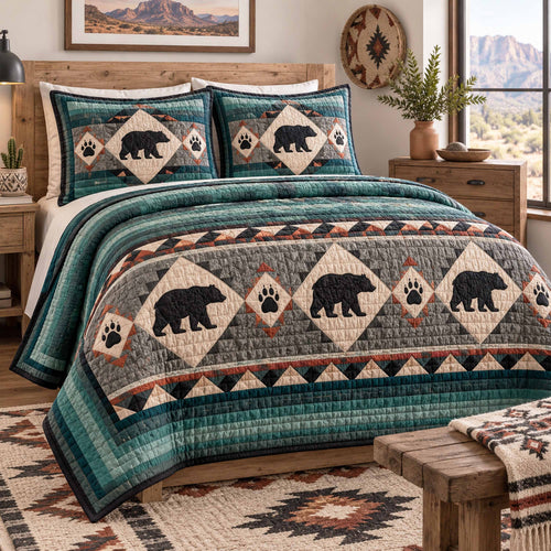 Bear Trail 3-Piece Quilted Bedding Set SN0TD1170