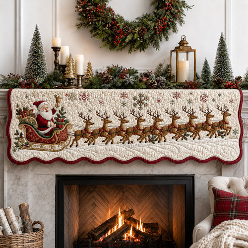 Bell Santa Sleigh Quilted Mantel Scarf SN0HH0150
