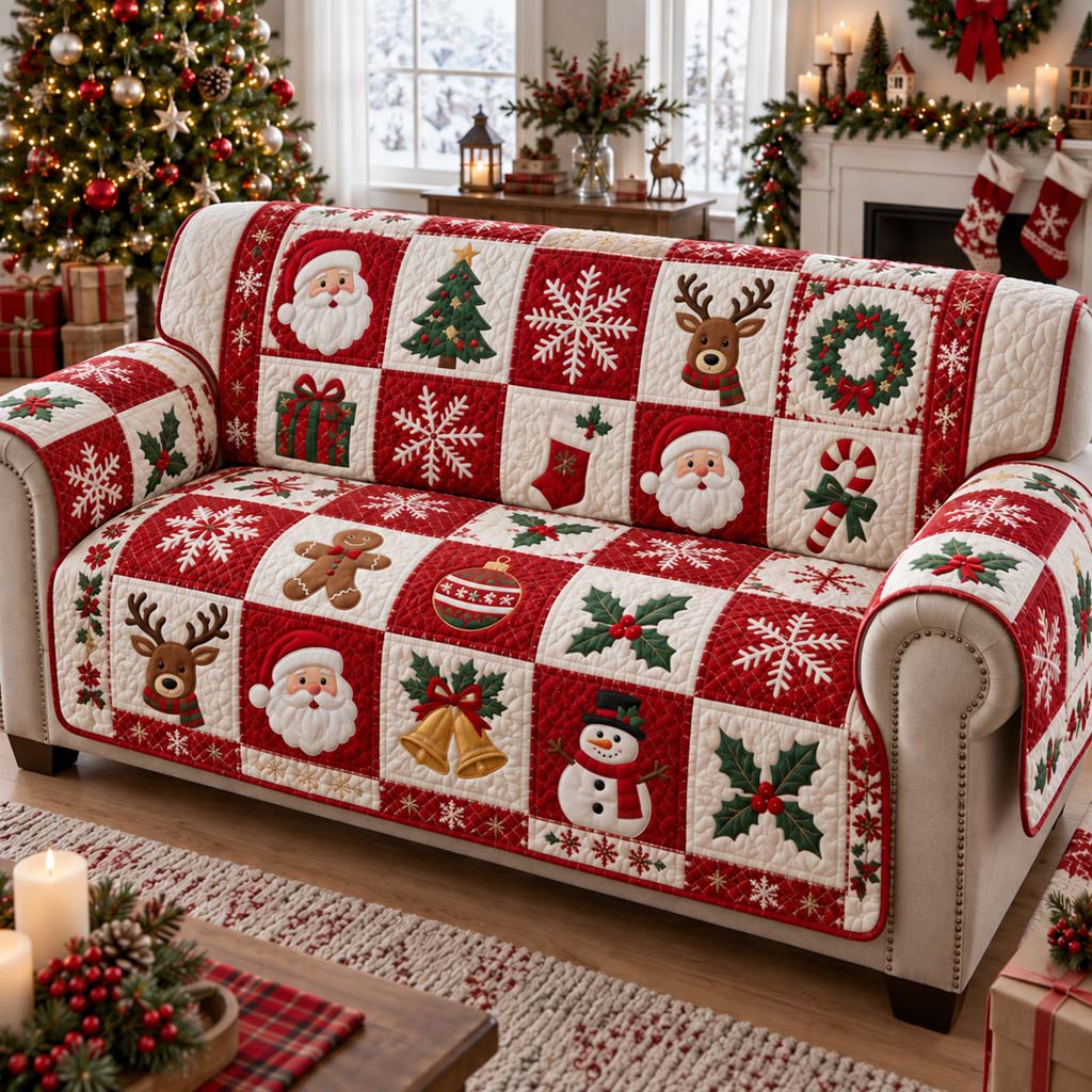 Berry Noel Quilted Sofa Cover SN0HH0562