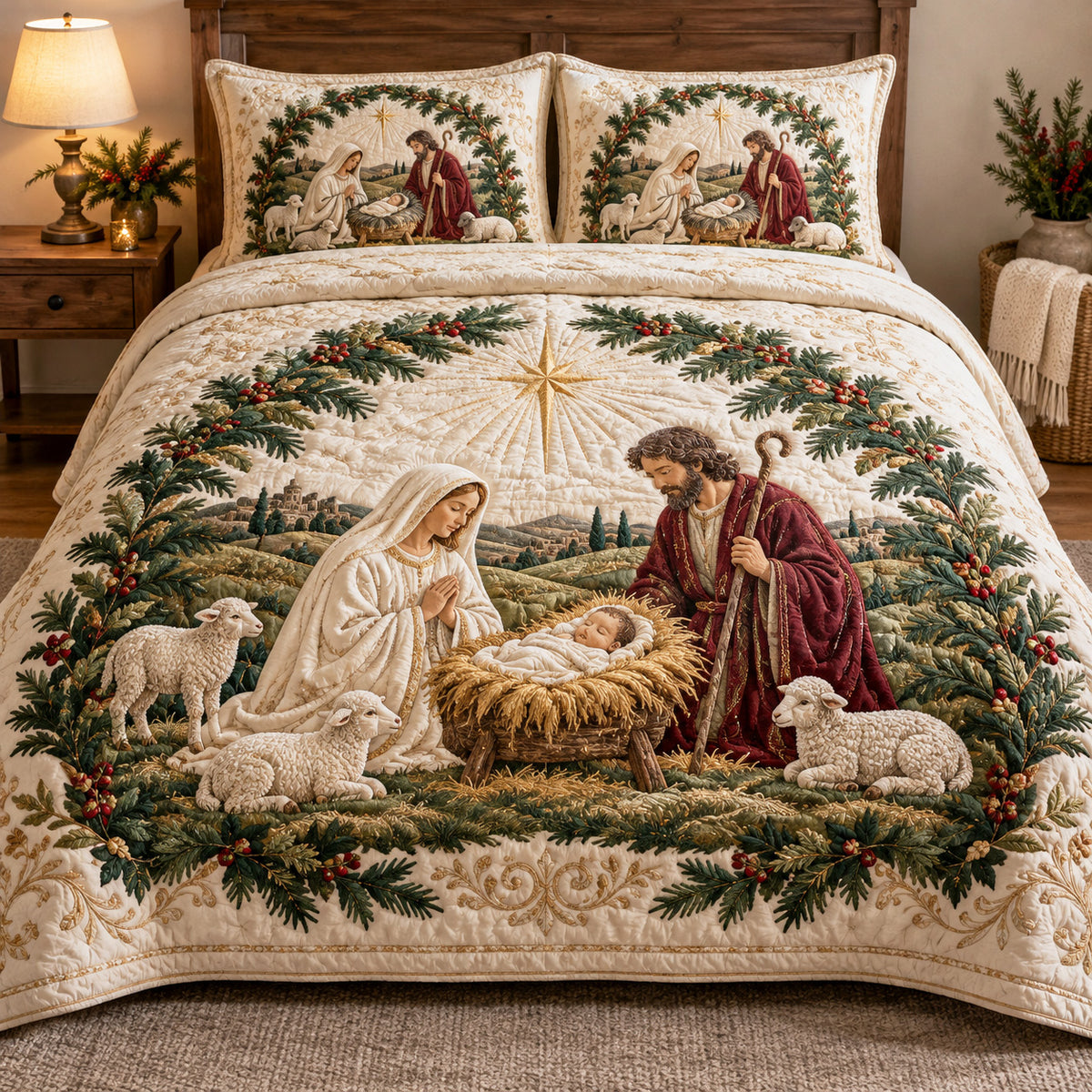 Bethlehem Grace 3-Piece Quilted Bedding Set SN0TV792