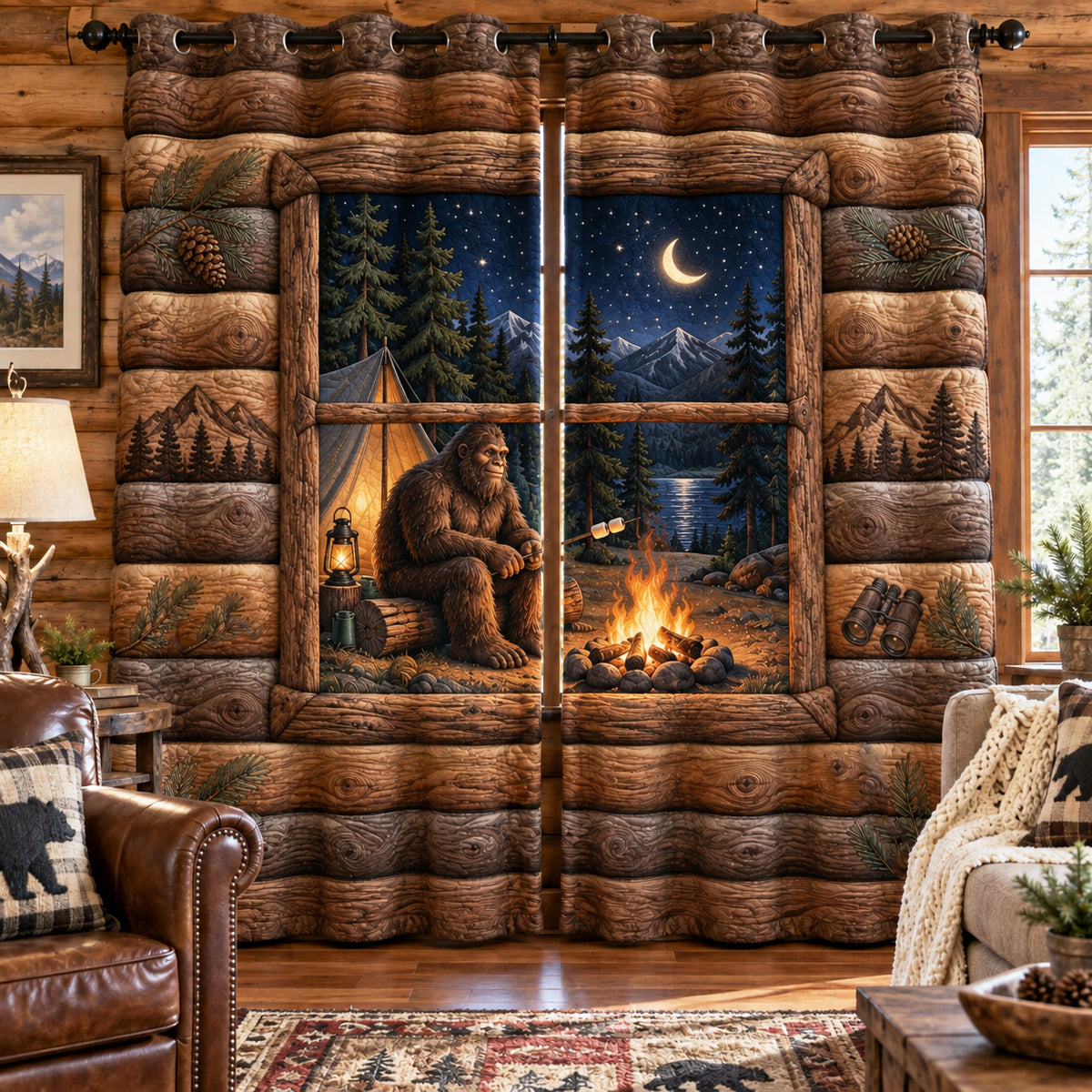 Bigfoot Campfire Quilted Curtains SN0TV750