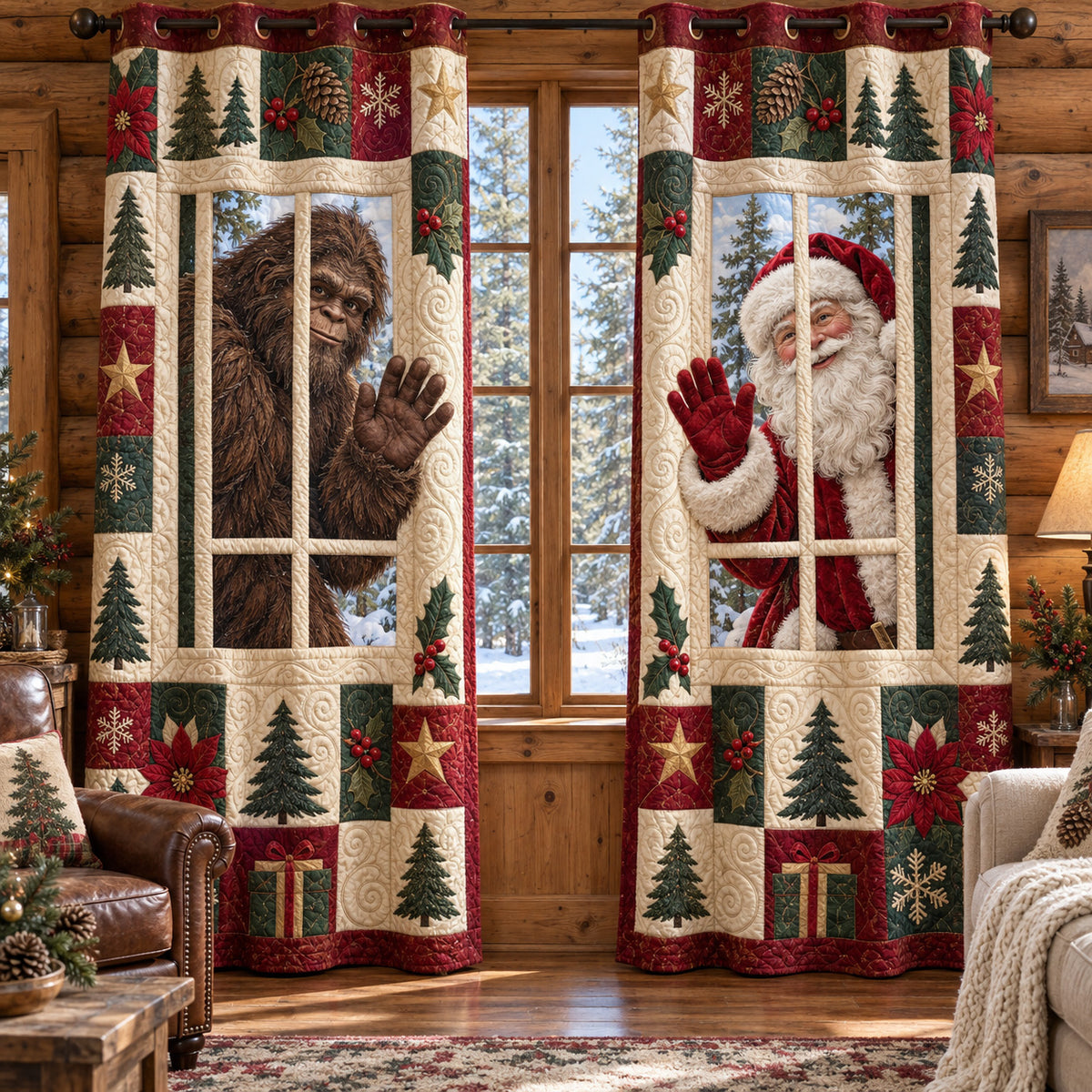 Bigfoot Christmas Quilted Curtains SN0TV742