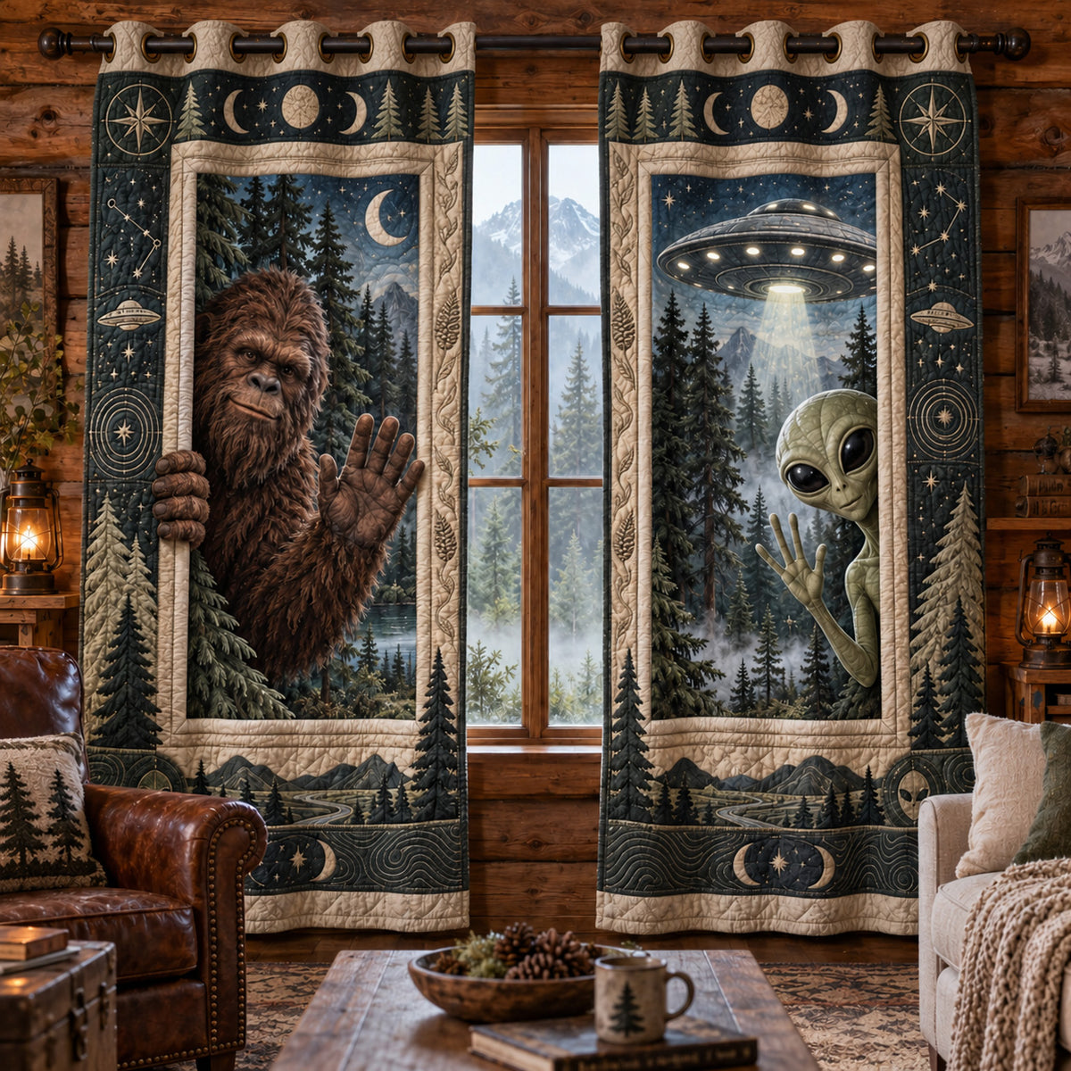 Bigfoot Encounter Quilted Curtains SN0TV747