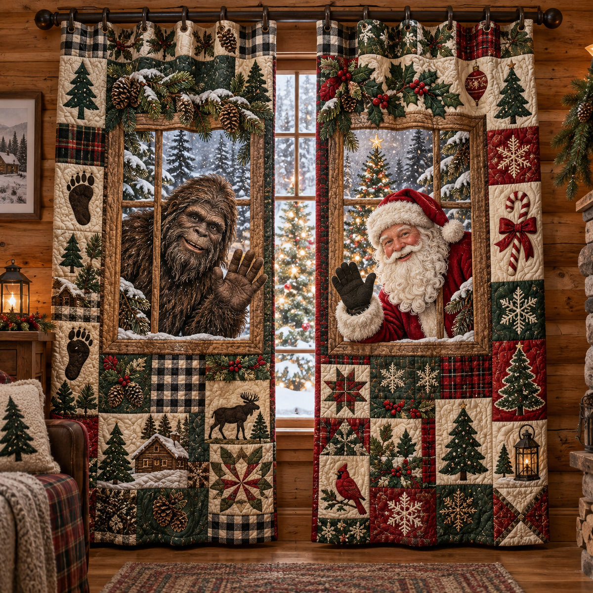 Bigfoot Holiday Quilted Curtains SN0TV743