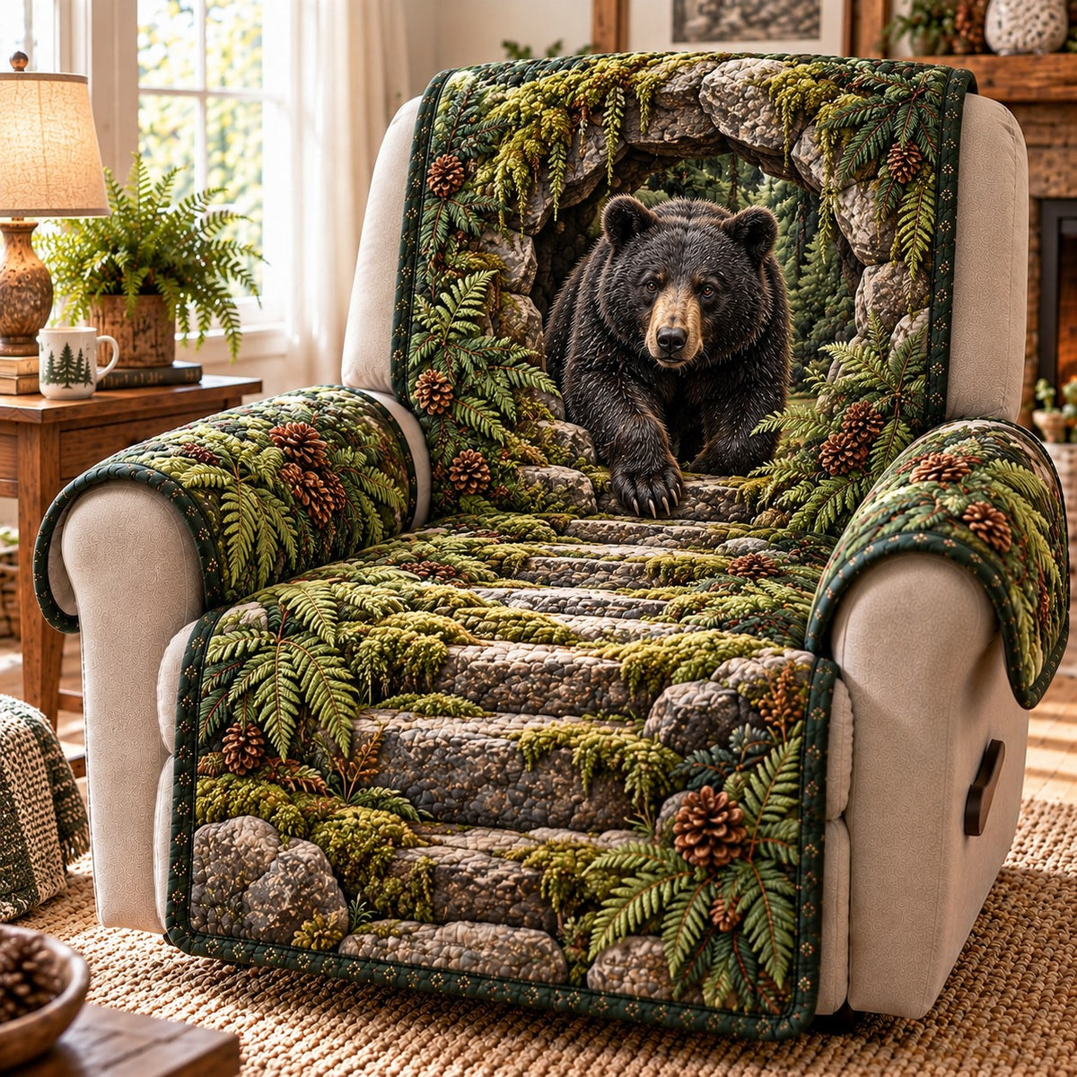 Black Bear Fern Quilted Sofa Cover SN0TD1303
