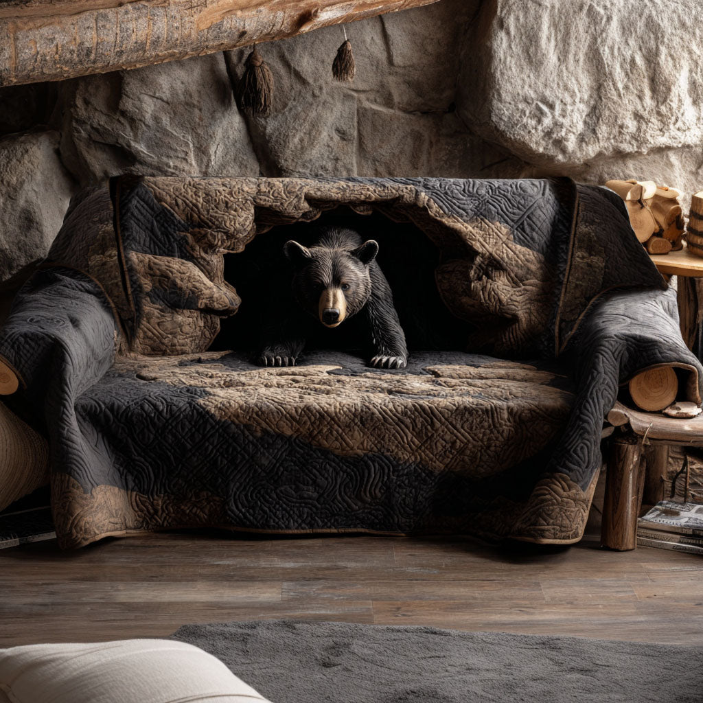Black Bear Hideout Quilted Sofa Cover NCU0PT9720