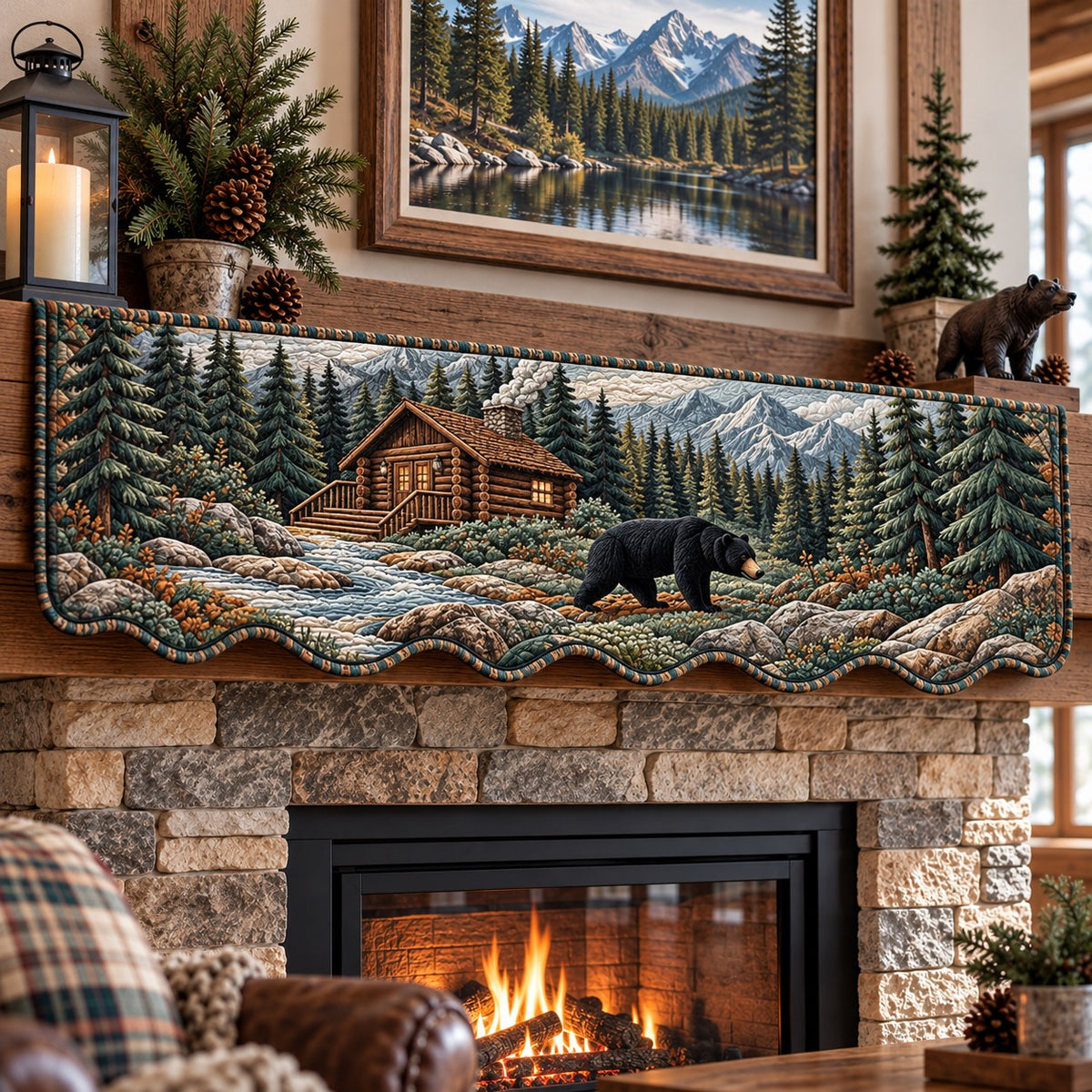Black Bear Rock Arch Quilted Mantel Scarf SN0PT1412