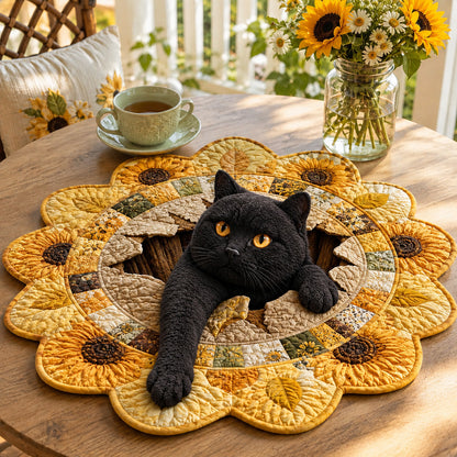Black Cat Bloom Custom Shape Quilted Table Topper SN0HH0025