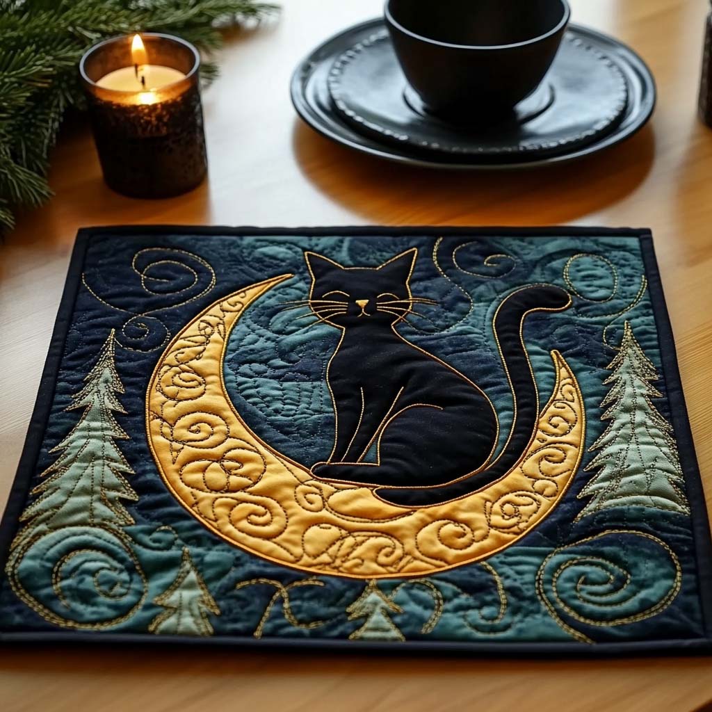 Black Cat Glow Quilted Placemat NCU0DV5756