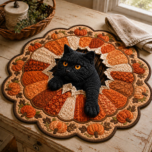 Black Cat Harvest Custom Shape Quilted Table Topper SN0HH0026