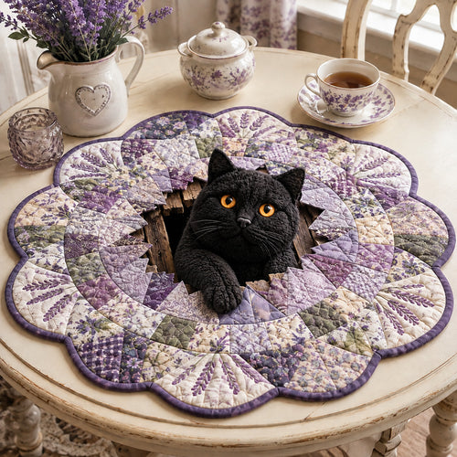 Black Cat Lavender Custom Shape Quilted Table Topper SN0HH0027