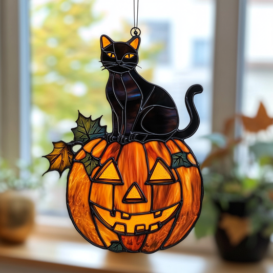 Black Cat Pumpkin - Window Hanging Suncatcher NCU0PD110