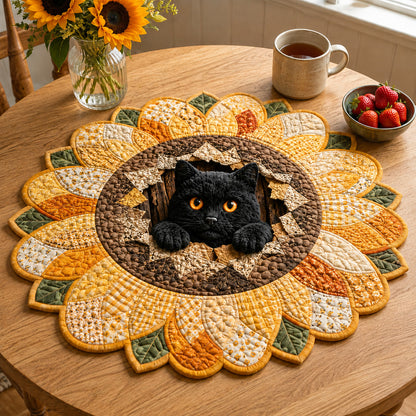 Black Cat Sunshine Custom Shape Quilted Table Topper SN0HH0029