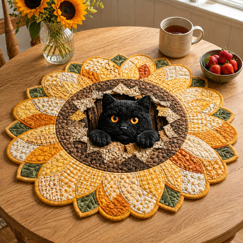 Black Cat Sunshine Custom Shape Quilted Table Topper SN0HH0029