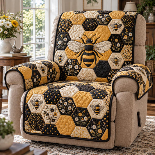 Black Gold Honey Bee Quilted Sofa Cover SN0DV1046