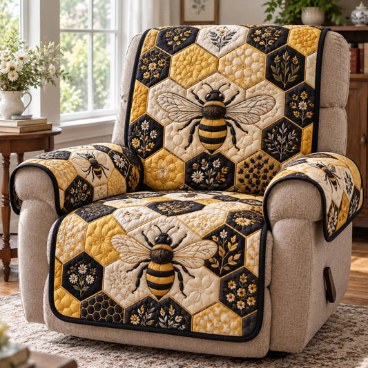 Black Honeycomb Bee Quilted Sofa Cover SN0DV1053