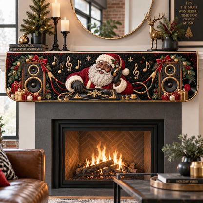 Black Jolly Santa Quilted Mantel Scarf SN0TD571