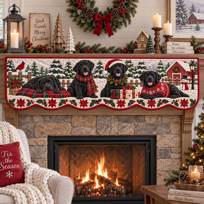 Black Labrador Quartet Quilted Mantel Scarf SN0HH0764