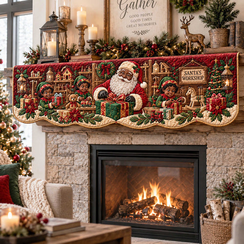Black Merry Santa Quilted Mantel Scarf SN0TD570