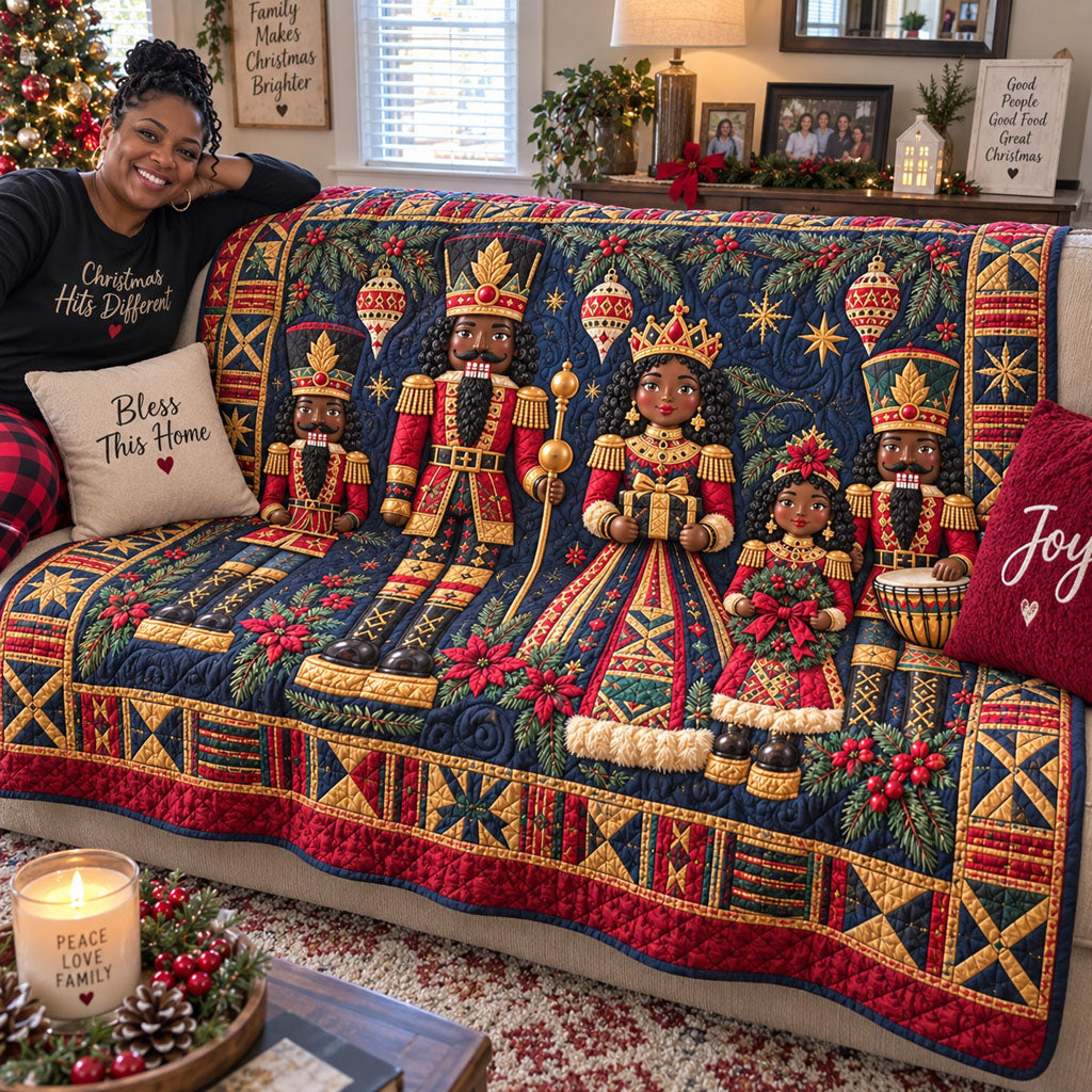 Black Nutcracker Royalty Christmas Quilted Blanket SN0PT1297