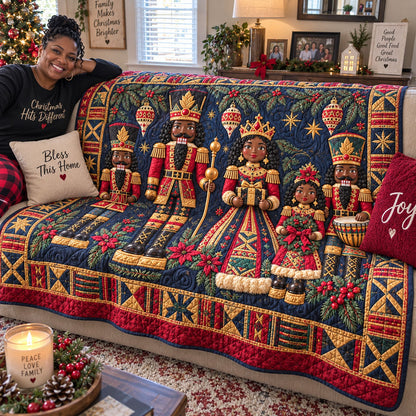 Black Nutcracker Royalty Christmas Quilted Blanket SN0PT1297