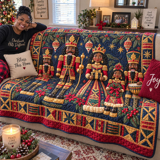 Black Nutcracker Royalty Christmas Quilted Blanket SN0PT1297