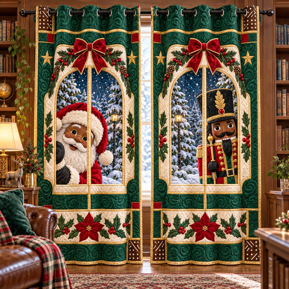 Black Santa Arrival Quilted Curtains SN0TD843