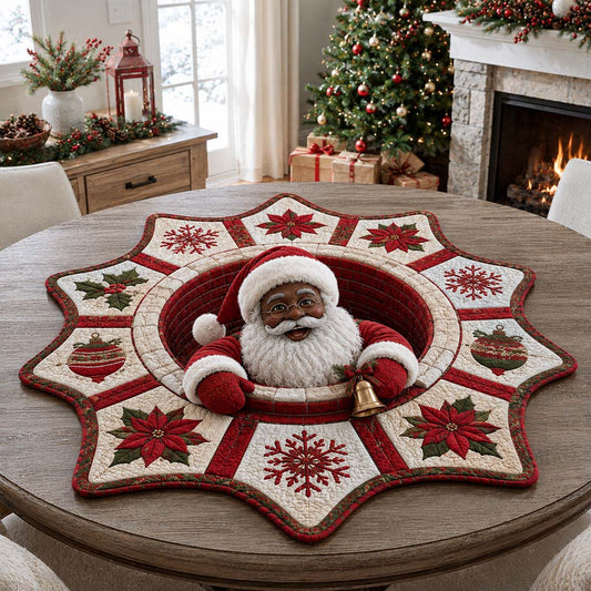Black Santa Bell Custom Shape Quilted Table Topper SN0HH0257