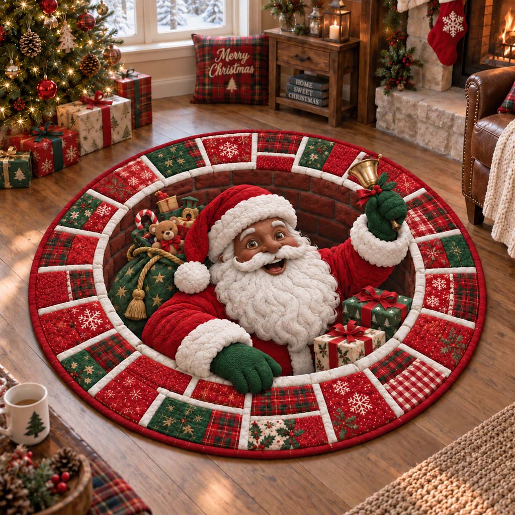 Black Santa Bell Quilted Round Mat SN0HH0444