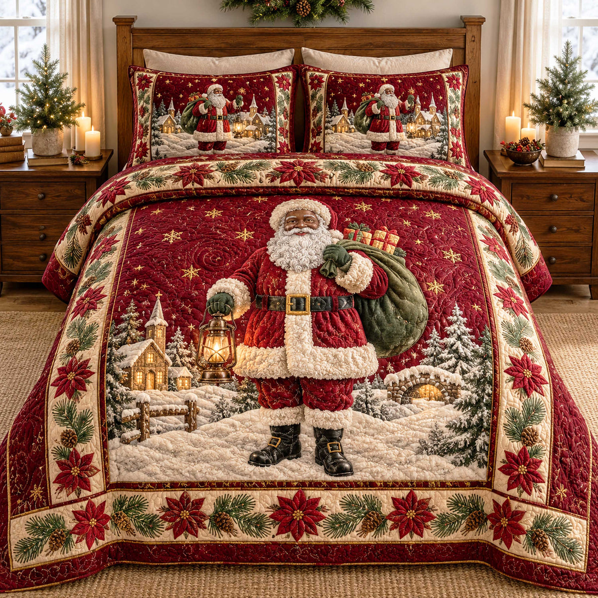 Black Santa Blessings 3-Piece Quilted Bedding Set SN0TD735