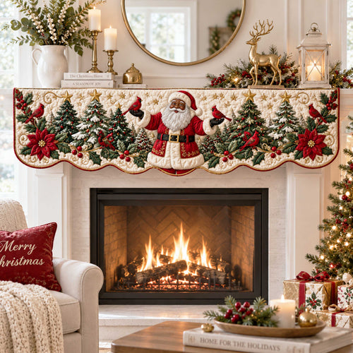 Black Santa Blessings Quilted Mantel Scarf SN0TD578