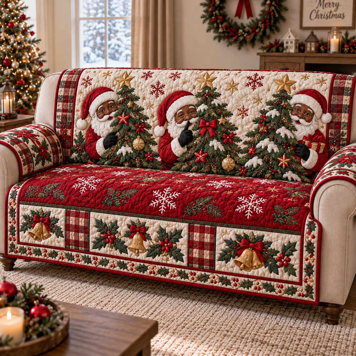 Black Santa Blessings Quilted Sofa Cover SN0TD710