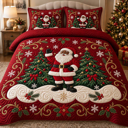 Black Santa Bliss 3-Piece Quilted Bedding Set SN0HH0572