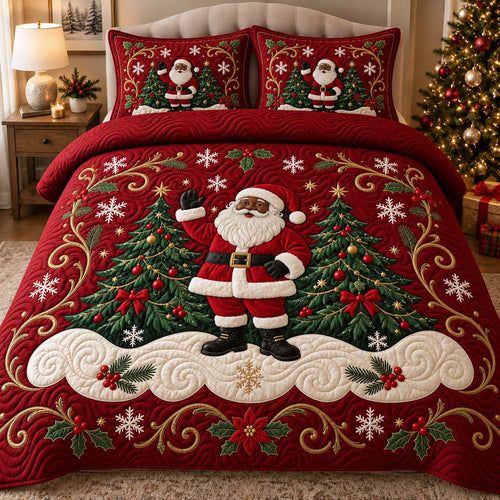 Black Santa Bliss 3-Piece Quilted Bedding Set SN0HH0572