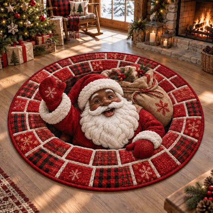 Black Santa Burlap Quilted Round Mat SN0HH0445