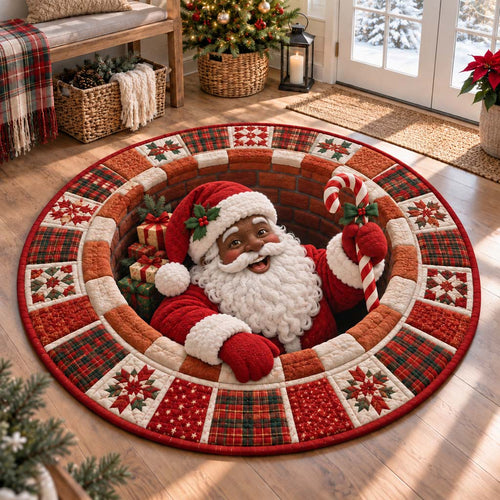 Black Santa Candy Quilted Round Mat SN0HH0446
