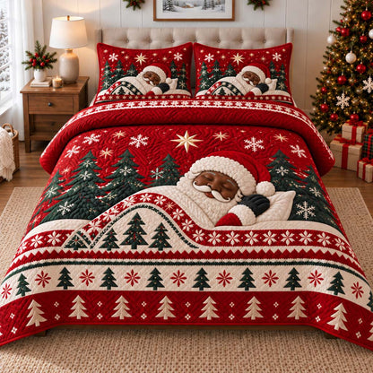 Black Santa Carol 3-Piece Quilted Bedding Set SN0HH0583