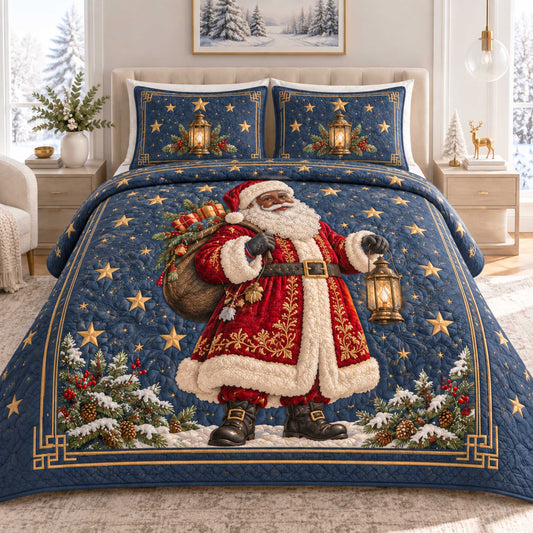 Black Santa Charm 3-Piece Quilted Bedding Set SN0TD737