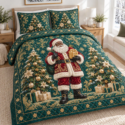 Black Santa Cheer 3-Piece Quilted Bedding Set SN0TD731