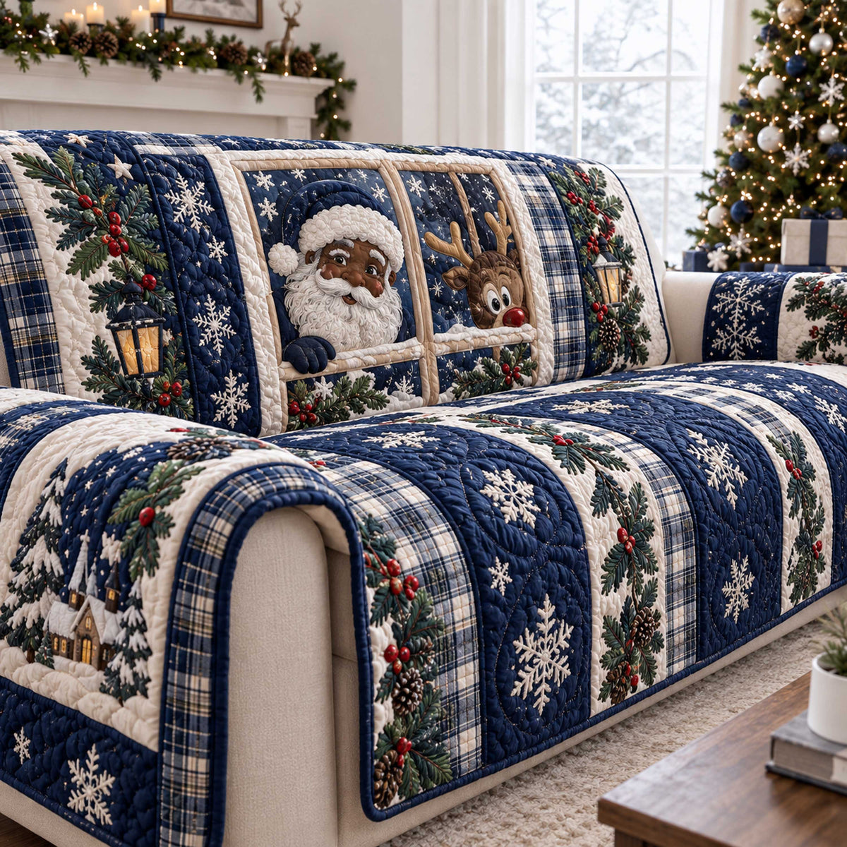 Black Santa Cheer Quilted Sofa Cover SN0TD707