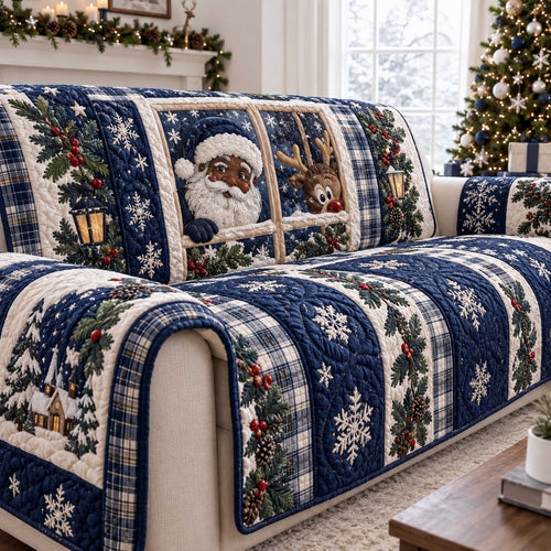 Black Santa Cheer Quilted Sofa Cover SN0TD707