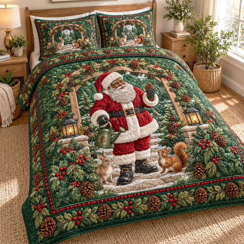 Black Santa Cheerful 3-Piece Quilted Bedding Set SN0TD744
