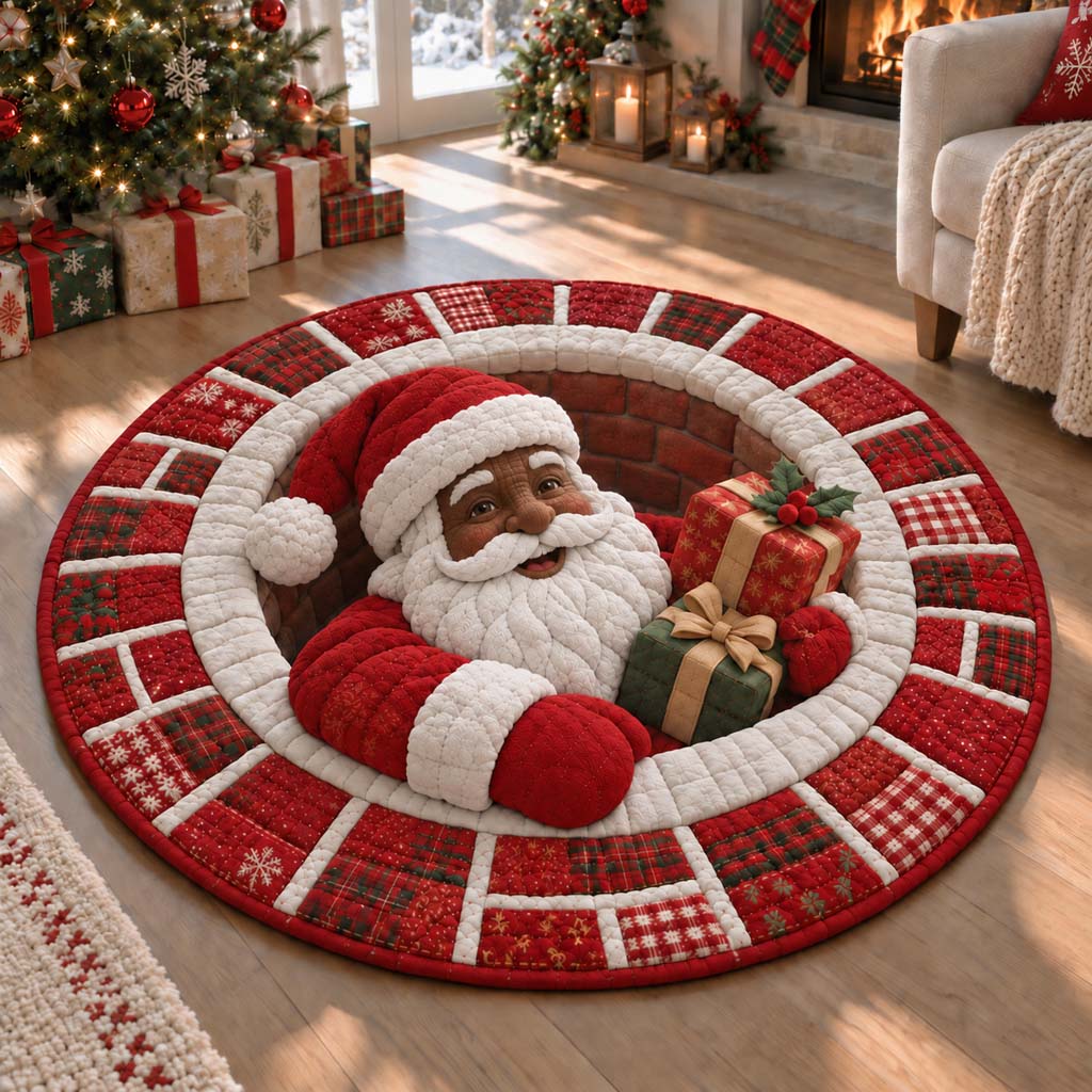 Black Santa Chimney Quilted Round Mat SN0HH0447
