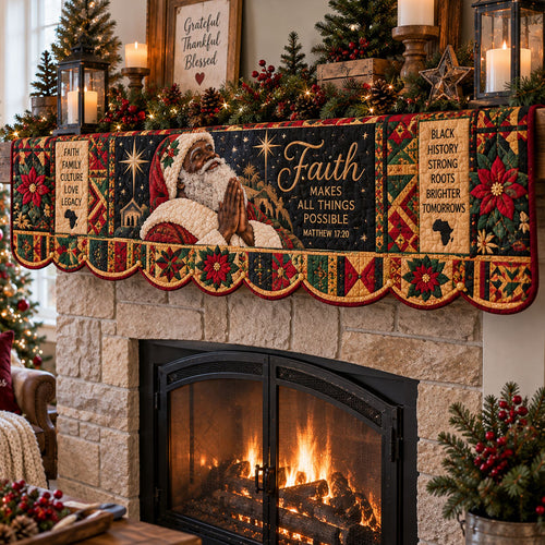 Black Santa Christmas Blessing Quilted Mantel Scarf SN0PT1285